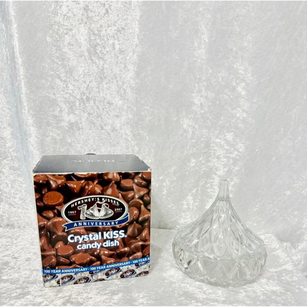 Hersheys Kisses 100th Anniversary Block Crystal Candy Dish with Lid Clear Glass